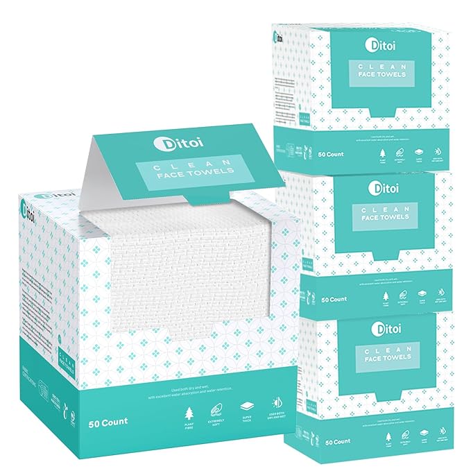 Face Towels, 10"×12" Disposable Face Towel, Face Towelettes XL, Ultra Soft Makeup Remover Dry Wipes, Thick Face Towel for Cleansing, 200 Count (4 Pack)