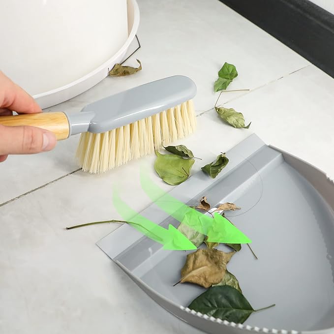 Small Dustpan and Brush Set - Mini Broom with Dustpan Set, Handheld Broom and Dust Pan Combo Set for Home, Pet Care, Car, 14 x 8.7 inch, Grey