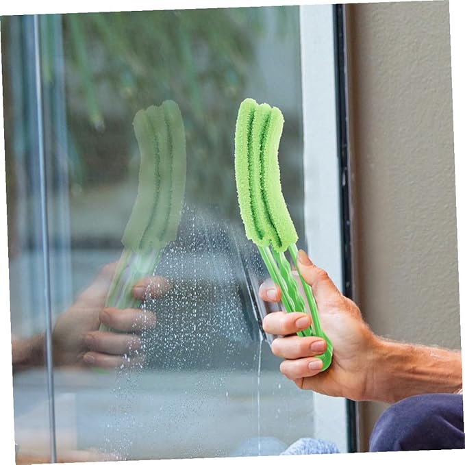 Handheld Window Cleaner Brush and 7-Finger Blinds Cleaning Brush 2pcs Set for Indoor Blinds and Air Conditioner Vent Dust Removal, Sturdy Plastic Handle, Multi-Surface Cleaning