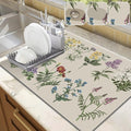 LOKHOM Dish Drying Mat for Kitchen Counter, 18"x24" Absorbent Coffee Bar Mat with Vintage Sage Flower Herbs, Dish Drainer Rack Mats for Kitchen Counter and Dining Room Decoration