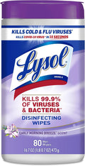 Lysol Disinfectant Wipes, Multi-Surface Antibacterial Cleaning Wipes, Dorm Room Essentials For Disinfecting and Cleaning, Early Morning Breeze, 80 Count (Pack of 1)