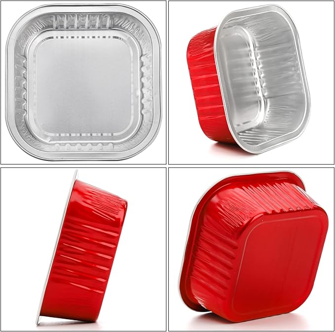 ZEAYEA 60 Pack 10 oz Aluminum Foil Baking Cups with Lids and Spoons, Disposable Foil Ramekins Cupcake Containers, Cupcake Muffin Liners Cups for Wedding Christmas Birthday Party