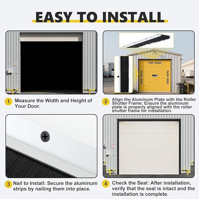 8×8ft Garage Brush Seal Kit for Roll-up Doors 3" Standard Brush with Aluminum Track Weatherproof Door Bottom Seal for Commercial, Warehouse, Barn Sliding, Hangar, and Corrugated Doors