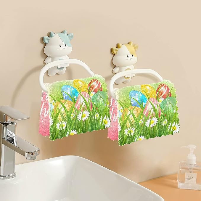 Dish Towels Kitchen Cleaning Cloths Easter Eggs in The Grass with Butterflies Spring Flowers Dish Cloths Absorbent Kitchen Towels Lint Free Bar Tea Soft Towel Kitchen Accessories Set of 6,11"x11"
