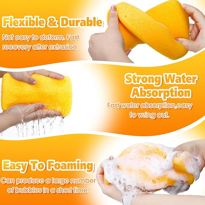 Tioncy 60 Pcs Large Sponges Bulk 7.5 x 5.5 x 1.9 Inch Grouting Car Wash Foam Cleaning and Washing Sponge Commercial Foam Large All Purpose for Cleaning Dishes Car Tile Bike (Yellow)