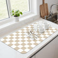 17" x 32" Checkered Dish Drying Mat for Kitchen Counter, Absorbent Coffee Bar Mat for Espresso Machine Coffee Countertops Accessories (Khaki)