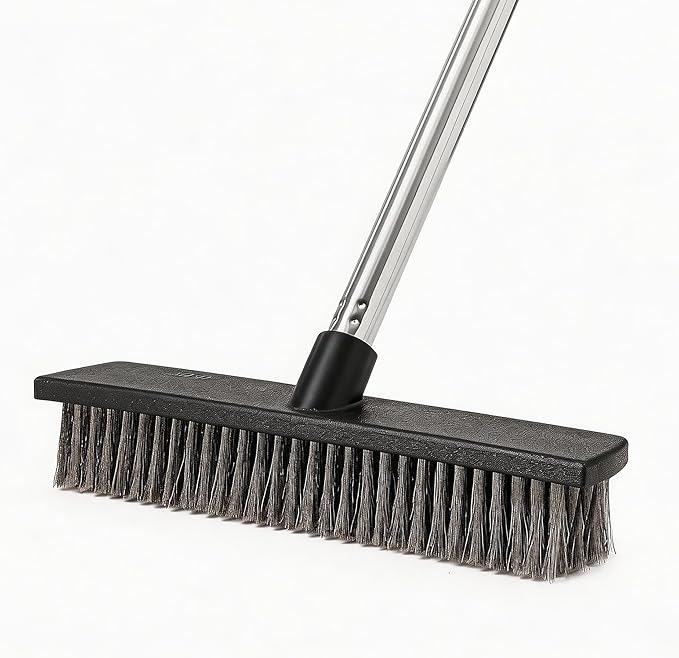 Eyliden Push Broom, Heavy Duty Moss Wire Scrub Brush with Stainless Steel Bristles, 65" Long Handle for Deck, Concrete, Patio Outdoor Cleaning