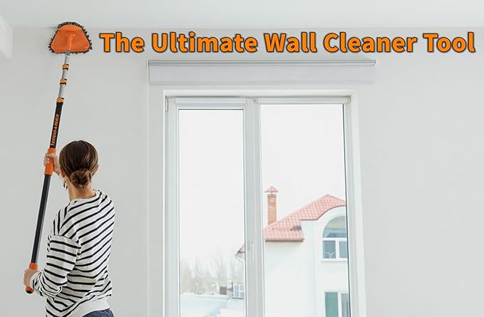 36 Foot High Reach Duster Kit with 5-30 ft Extension Pole // High Ceiling Dusting and Window Cleaning Kit with Telescopic Pole // Baseboard and Wall Washer Mop, Squeegee, Fan Blade & Cobweb Dusters