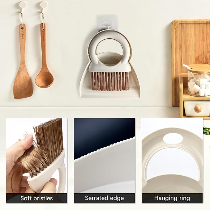 Mini Hand Broom and Dustpan Set: Small Brush and Pan for Cleaning Home, Camping, Pets - White