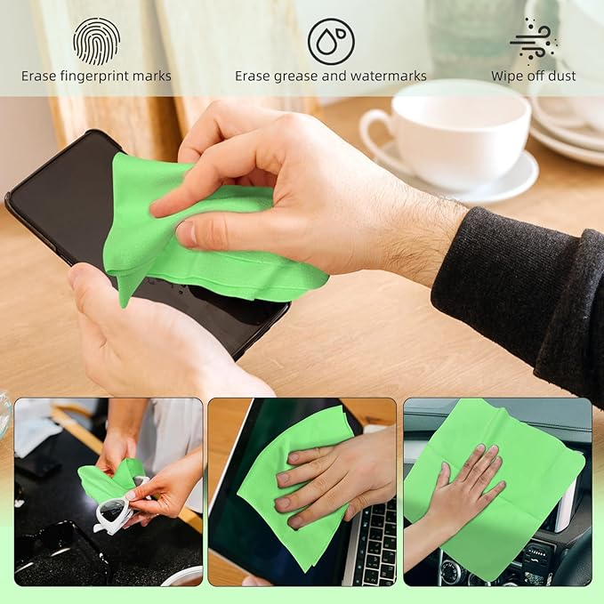 Suede Eyeglass Cloth 15.8 X 15.8 Inches Extra Large Cleaning Cloth Washable, Durable, Ultra-Fine High-Tech Quality Material for Eyeglasses, Lenses, Electronics and Screens, Car Mirrors Green