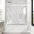 KPUY Frameless Tub Shower Door, 55-60" W x 60" H Double Sliding Bathtub Door, 1/4" (6mm) Thick Tempered Clear Glass with Explosion-Proof Film Nano Coating, Brushed Nickle