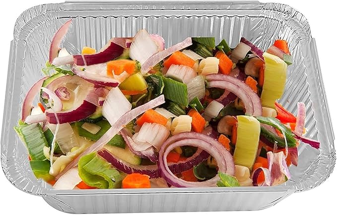 PARTY BARGAINS 5 Lb. Aluminum Foil Pans with Lids - 25 Count Set with Board Lids, 9 x 7 Inches Oblong Pan Food Container for Hot and Cold Use (Max 240°C)
