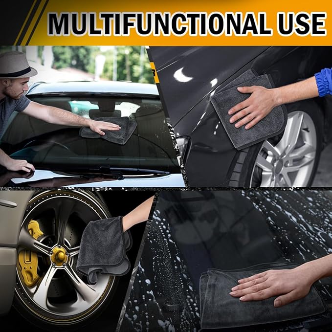 GLIMGLINT 3-Pack Microfiber Towels for Car (16"x16", 600GSM), Ultra Absorbent Cleaning Cloth, Non-Scratch & Streak-Free for Cars, Trucks, Motorcycles