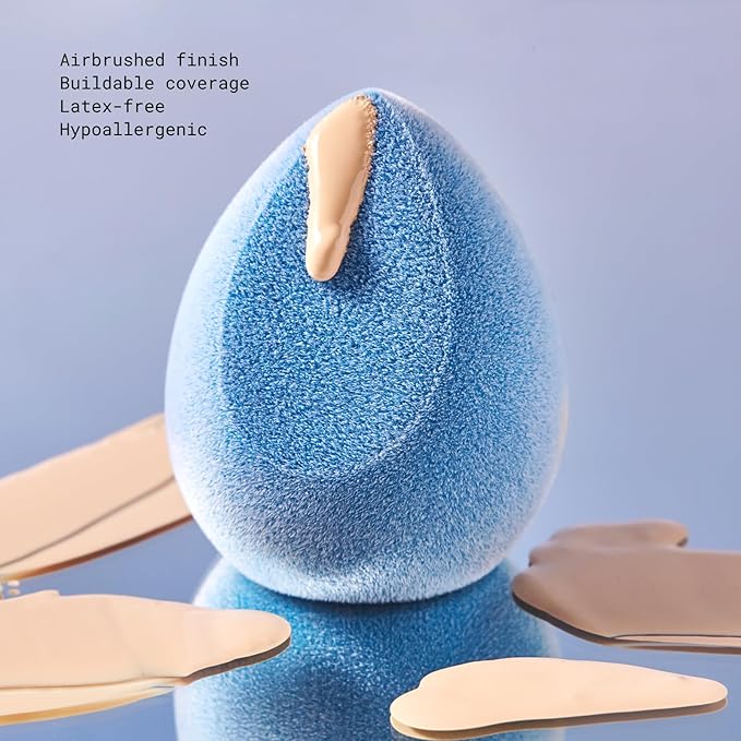 JUNO & Co. Microfiber Makeup Sponge, Dual Layer Technology for Full Coverage Flawless Makeup Blender for Foundation, Powder and Cream (Velvet Style and Blue Color)