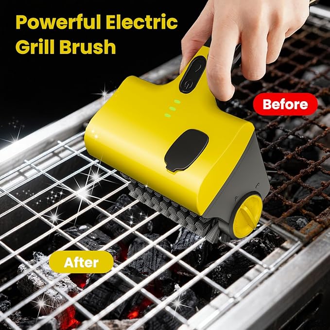 Electric Grill Brush for Outdoor, Cordless Rechargeable Grill Brush with Water & Cleaning Solution Tank, IPX7 Waterproof, 304 Stainless Steel, Automatic Grill Cleaner for BBQ Grates, Gifts for Dad