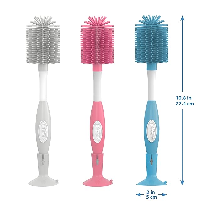 Dr. Brown's Soft Touch No Scratch Baby Bottle Cleaning Brush Nipple Cleaner with Stand and Storage Clip,BPA Free,Pink,(Pack of 12)