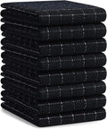 Homaxy 100% Cotton Terry Kitchen Towels(Black, 20 x 28 inches), Checkered Designed, Soft and Super Absorbent Dish Towels, Large 8 Pack