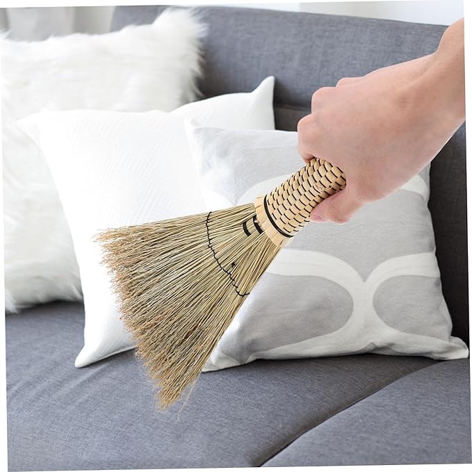 Small Corn Whisk Broom with Short Ergonomic Handle for Bedroom Sofa Carpet Cleaning Handmade Mini Hand Broom for Dust Dirt Sweep Versatile and Convenient Household Tool