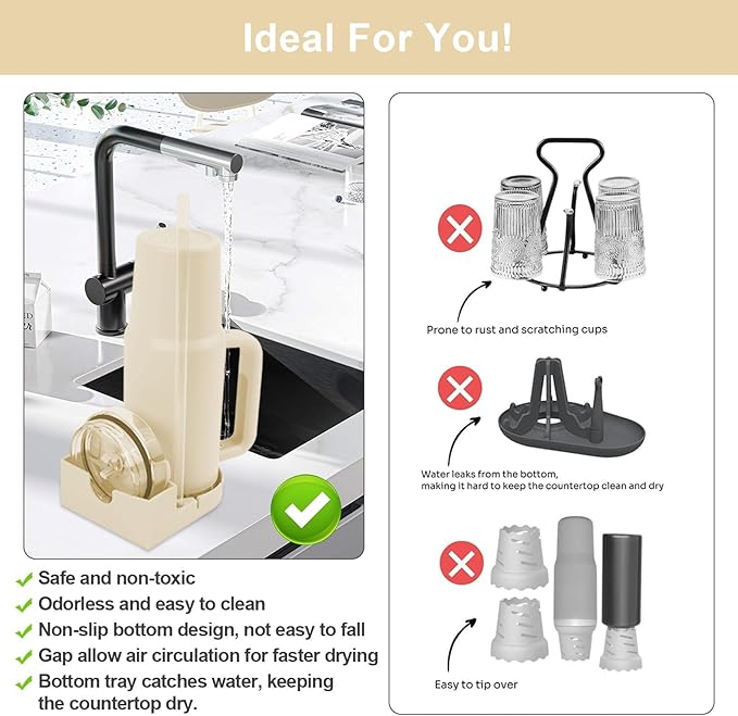 Water Bottle Drying Rack, Silicone Tumbler Drying Rack, Baby Bottle Dryer Holder, Cup Dryer for Stanley 20/30/40 oz, Mugs, Glasses