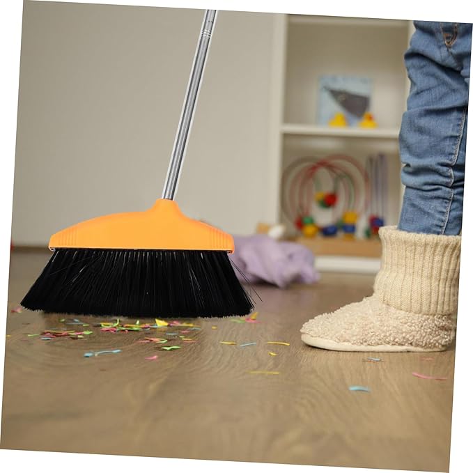 Unomor Stainless Steel Handle Soft Bristle Broom for Home Wide Angle Floor Cleaning Broom Dustpan Pet Hair Long Handle for Household and Commercial Cleaning