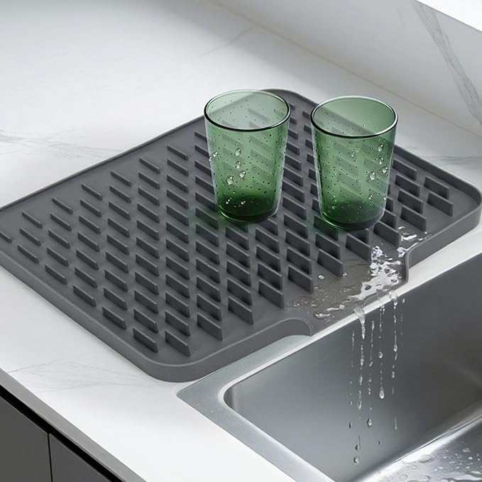 LONGKING Grey Non-Slip Dish Drying Mat - Multi-Use Silicone Mat & Dish Drying Rack for Kitchen Counter