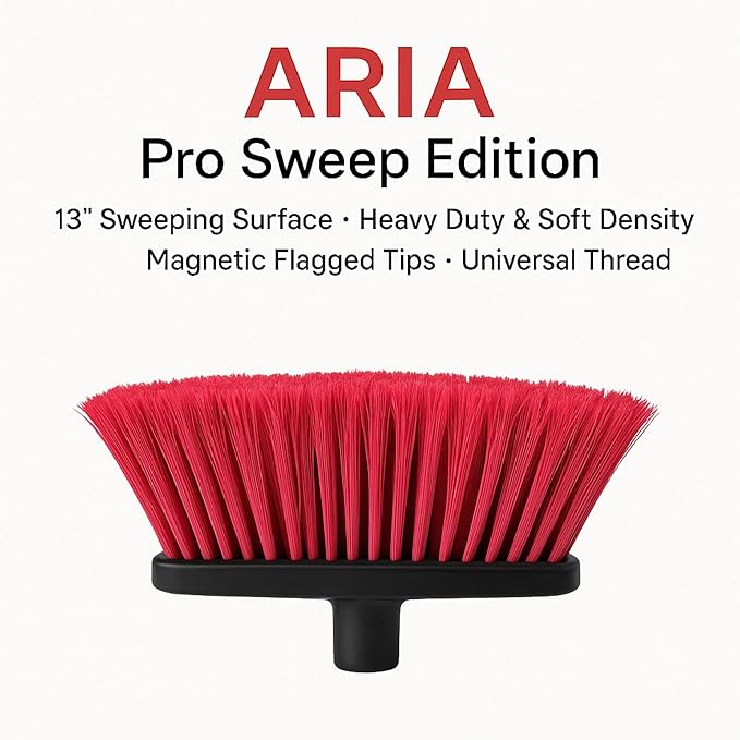 Aria Red Pro Sweep Edition – 13” Wide Sweeping Surface – Heavy-Duty Magnetic Flagged Bristles – Universal Thread – Recycled PP – Deep Indoor/Outdoor Professional Sweeper (RED, ARIA)