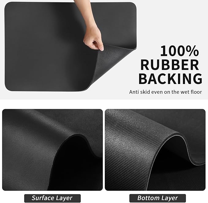 Dish Drying Mat for Kitchen Counter, Heat Resistant Drainer Mats with Non-slip Rubber Backed, Hide Stain Kitchen Super Absorbent Draining Mat, Easy to Clean Dish Rack Pad, Black 16"x18"