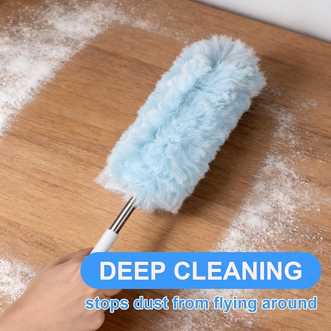ITTAR 30 Count Duster Refill kit, Duster for Cleaning with Extension Pole, Microfiber Dust Remove Supplies, Fan Feather Dusters for Cleaning Home, Ceiling Fan, Blinds, Furniture, Vent & Shelves-Blue