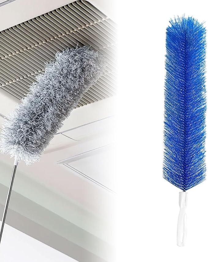 Fenteer Fan Cleaning Brush Bendable Sturdy Portable Cobweb Duster Reusable Dust Remover Fan Duster for Curtain Box Car Vents Shutters, Blue