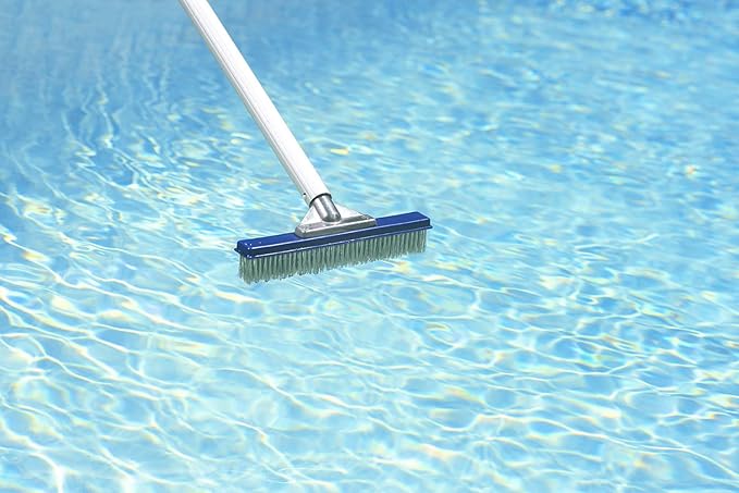Poolmaster 20177 10-Inch Aluminum-Back Swimming Pool Algae Brush with Stainless Steel Bristles, Classic Collection