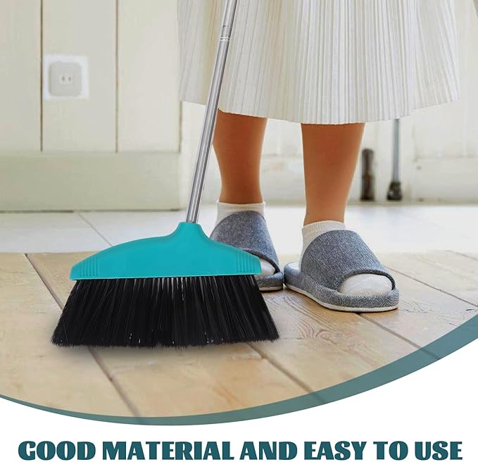 Cabilock Soft Bristle Indoor Broom Stainless Steel Handle Heavy Duty Floor Sweeping Broom Household and Commercial Cleaning Kitchen Garage Lobby Use