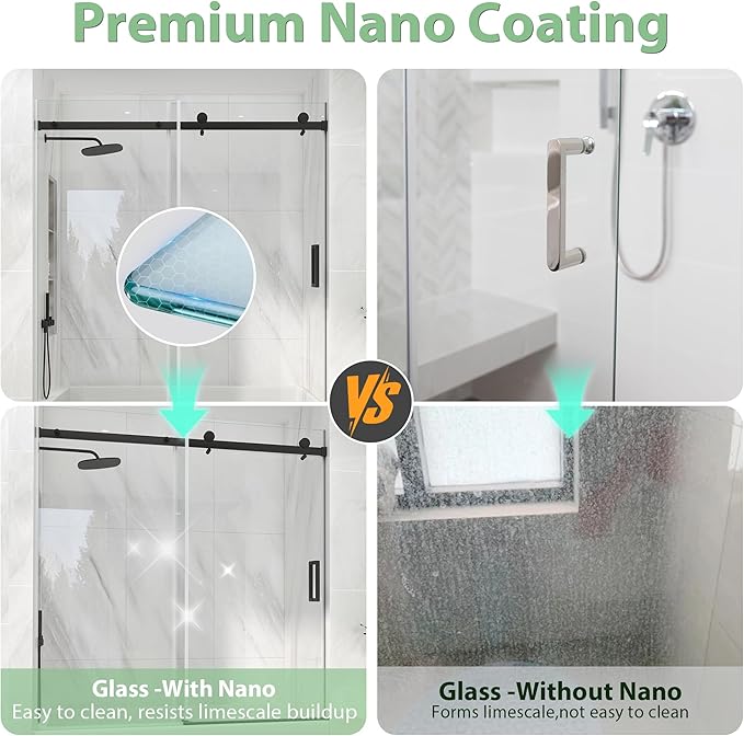 KPUY Frameless Sliding Bathtub Door, 55-60" W x 60" H Tub Shower Door, 1/4" (6mm) Thick Tempered Clear Glass with Explosion-Proof Film Nano Coating, Matte Black