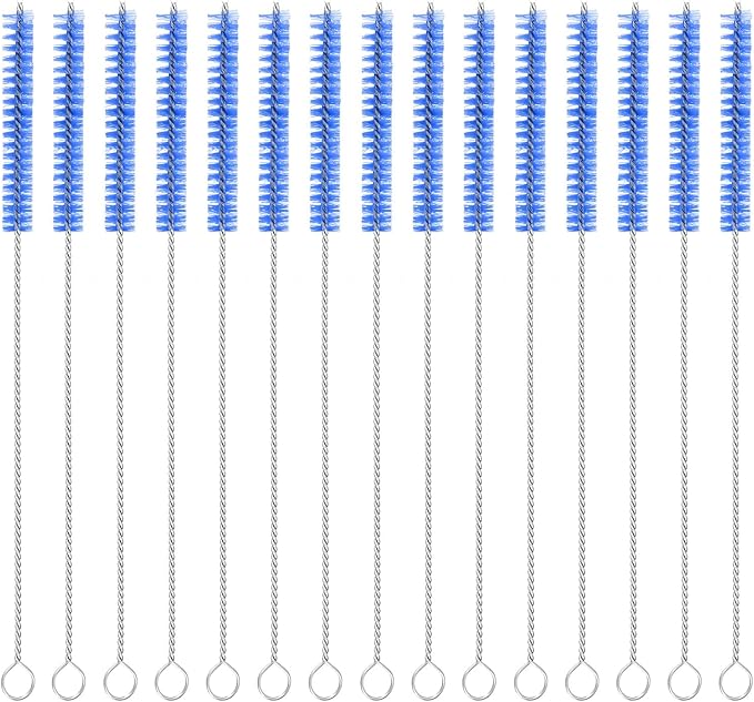 uxcell 15Pcs Drinking Straw Cleaning Brushes, 8" x 2/8" Nylon Bristles Long Straw Brush Pipe Cleaner for Washing Straws Pot Spout, Sippy Cup, Bottle and Tube (Blue)