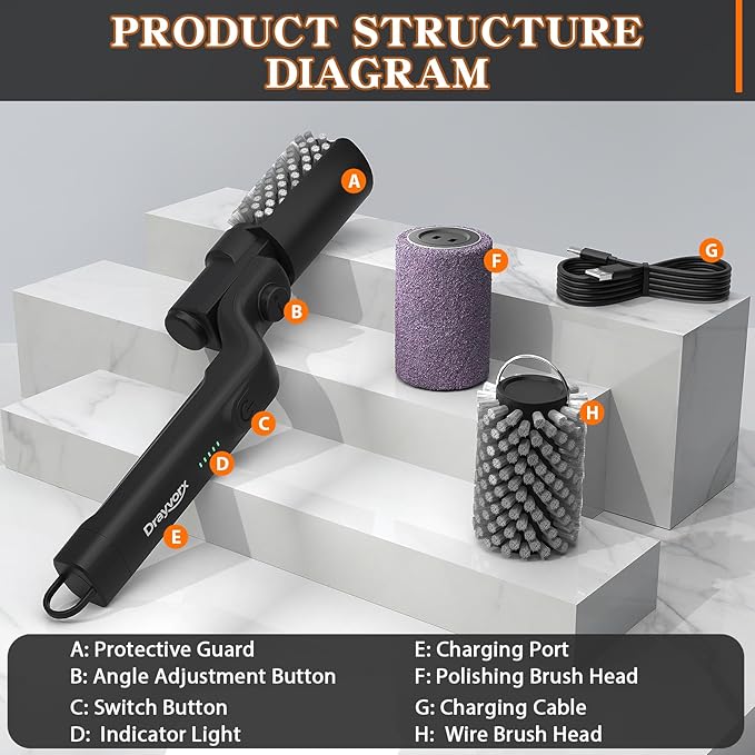 Electric Grill Brush, Cordless Electric BBQ Grill Cleaner with Powerful Motor, Rechargeable Grill Cleaning Brush for Burnt-On Grease & Grill Grates