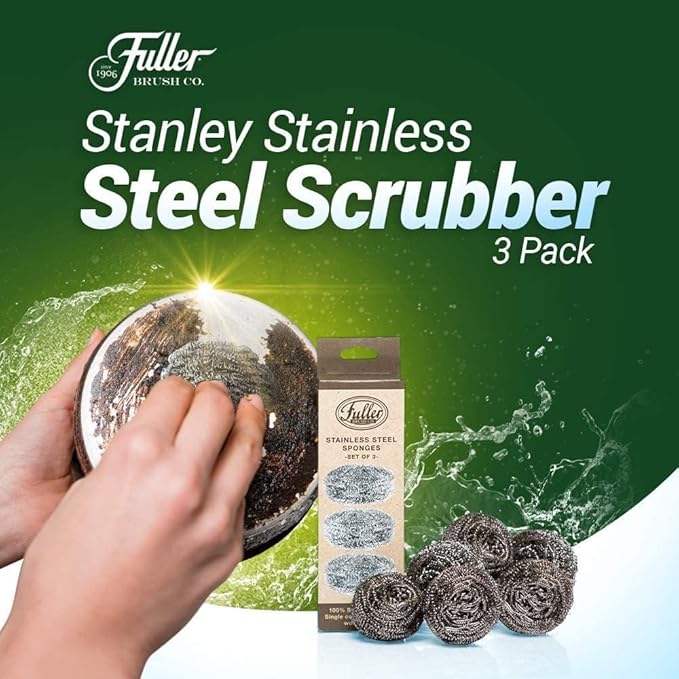 Fuller Brush Stainless Steel Scrubbing Sponges – 6-Pack (6 Sets of 3 = 18 Pieces) – Heavy Duty Kitchen Scour Sponges for Dishes, Pots & Pans