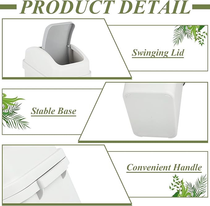 Sumind 2 Pcs 1.8 Gallon Bathroom Trash Can with Swing Lid Small Garbage Can Plastic Bathroom Trashcan Garbage Bin for Kitchen Waste Bedroom Room Outdoor (Green and Beige)