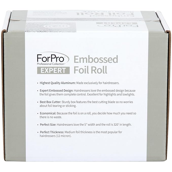 ForPro Professional Collection Expert Embossed Aluminum Foil Roll, 320 Ft Hair Foils for Color Application and Highlighting Services, Silver, Medium, 5W