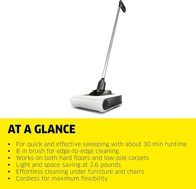Kärcher KB 5 Electric Floor Sweeper Broom, for Carpets, Hardwood Floors and Tiles, Lightweight and Cordless, Ideal for Fur, Hair, Dirt & Dust - White