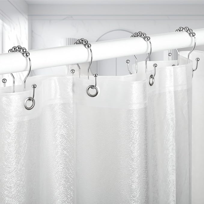 Goowin Shower Curtain Hooks, 12 Pcs Shower Curtain Rings, Stainless Steel Shower Curtain Hangers, Double Hook Shower Curtain Hooks, Smooth Sliding Anti-Drop Shower Rings for Curtain (Chrome)