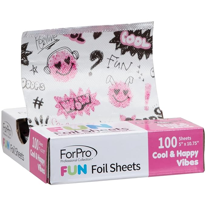 ForPro Professional Collection FUN Cool & Happy Vibes Foil Sheets, Aluminum, Pop-Up Foil Dispenser, Hair Foils for Color Application & Highlighting Services, Food Safe, 5” W x 10.75” L, 100-Count