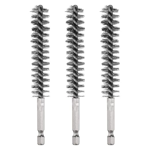 HARFINGTON 3pcs Stainless Steel Bore Brush 15mm Dia Cleaning Wire Brush with Handle 1/4 Inch Hex Shank for Tubes, Ports, Bearings