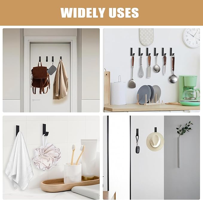 Adhesive Hooks Heavy Duty, 6 Pack Wall Hook for Hanging Coat Robe Towel Hooks Rack for Wall Stick on Bathroom Shower Hooks for Loofah, Towel, Cloth, Hat