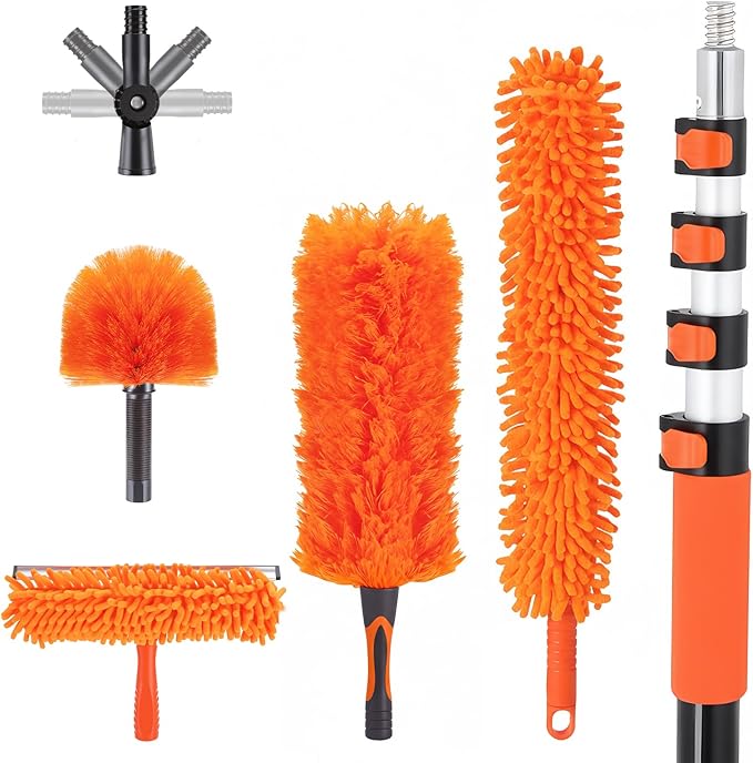 26FT High Reach Duster Cleaning Kit with Extension Pole, High Ceiling Fan Cleaner Duster for Fan Blades, Window Washing Kit with Microfiber Duster & Squeegee