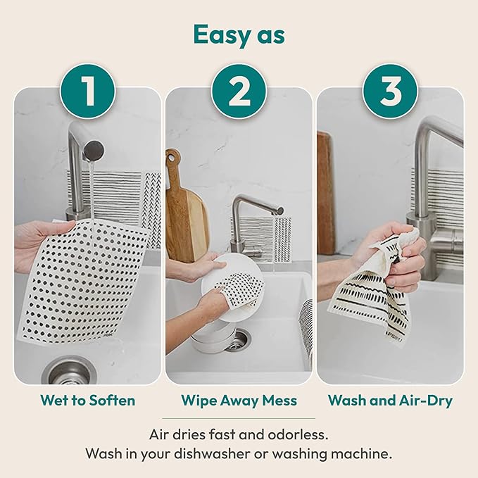 FEBU Swedish Dishcloths for Kitchen | 5 Pack Black Reusable Paper Towels Washable | Swedish Dish Towels | Non-Scratch Cellulose Sponge Cloths | No Odor, Biodegradable Cleaning Cloths