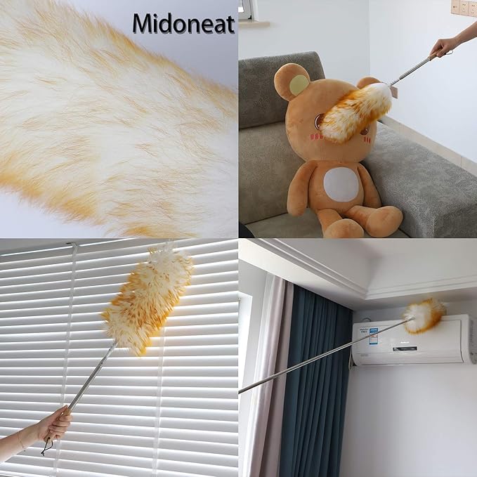 Lambswool and Microfiber Duster, 2 Counts, Long Reach/Extendable Duster Up to 86" for Cleaning High Ceiling Fan, Interior Roof, Cobweb, Keyboard, Furniture