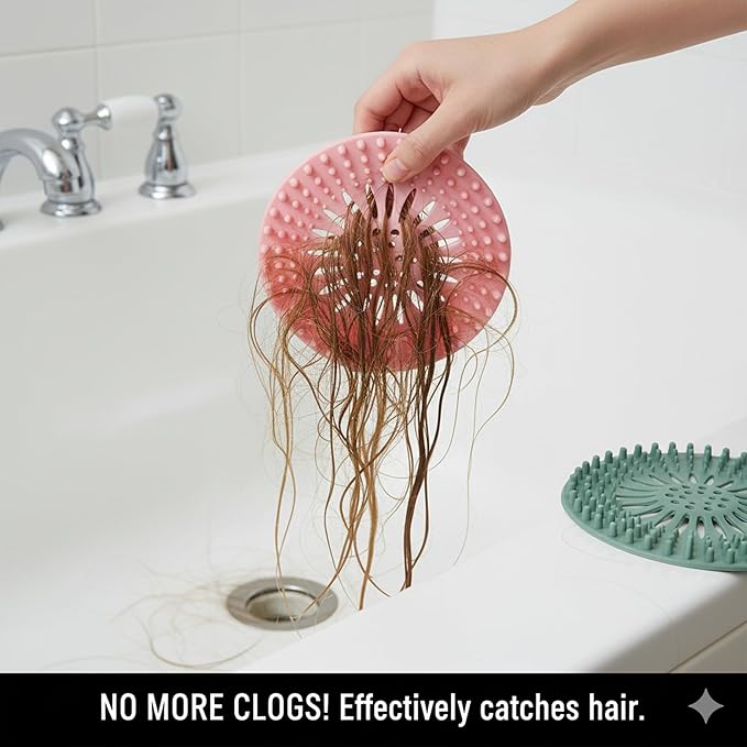 Silicone Drain Hair Catcher 5-Pack – Flexible TPR Drain Strainer & Cover for Bathroom Shower, Bathtub & Kitchen Sink – Reusable Non-Slip Hair Trap, Anti-Clog Drain Protector, Multi-Color