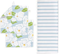 ELYN Microfiber Kitchen Dish Towel & Dish Cloth Set, Quick-Dry & Absorbent Waffle Weave Cleaning Cloths, Set of One Kitchen Towel & Two Washcloths, Paper Towels Alternative (Magnolias & Stripe)