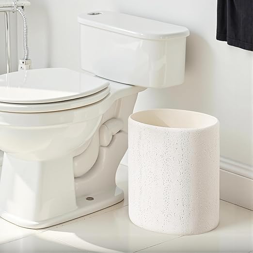 Trash Can, 1.6 Gallon Small Bathroom Trash Can, Simple Oval Stone Look Garbage Bin, Decorative Waste Basket for Kitchen Office, Home Decor, Bedroom, Living Room White