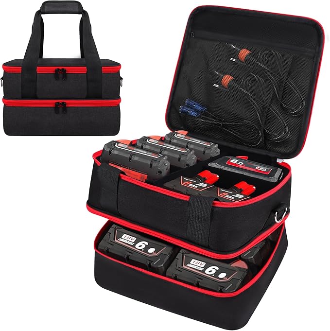 Battery Storage Case for Milwaukee M12 M18 18V 20V Battery and Charger, Tool Batteries Pack Container Carrier Box Hard Batteries Storage Box Holder, Tool Batteries Carrying Box (Bag Only)