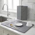 Large 4-Panel Stone Drying Mat for Kitchen Counter, 23"×16" – Fast Dry Diatomaceous Earth Dish Mat, Stable Hard Stone Pad for Dishes, Ice Maker & Air Fryer, Protects Premium Countertops